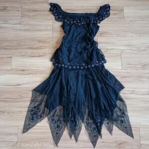 Y2K Sue Wong Black Floral Beaded Fairygoth Dress